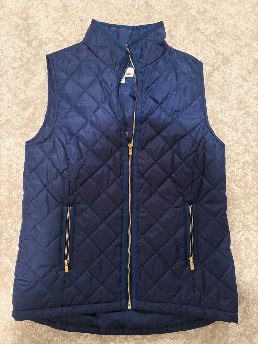 Southern Tide Quilted Navy Sleeveless Vest with Gold Zippers